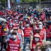 -6월 25일 세종시 정부세종청사 앞에서 파업 노동자 3000여 명이 모인 민주일반연맹 파업 결의대회가 열리고 있다.