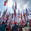 -6월 25일 세종시 정부세종청사 앞에서 파업 노동자 3000여 명이 모인 민주일반연맹 파업 결의대회가 열리고 있다.